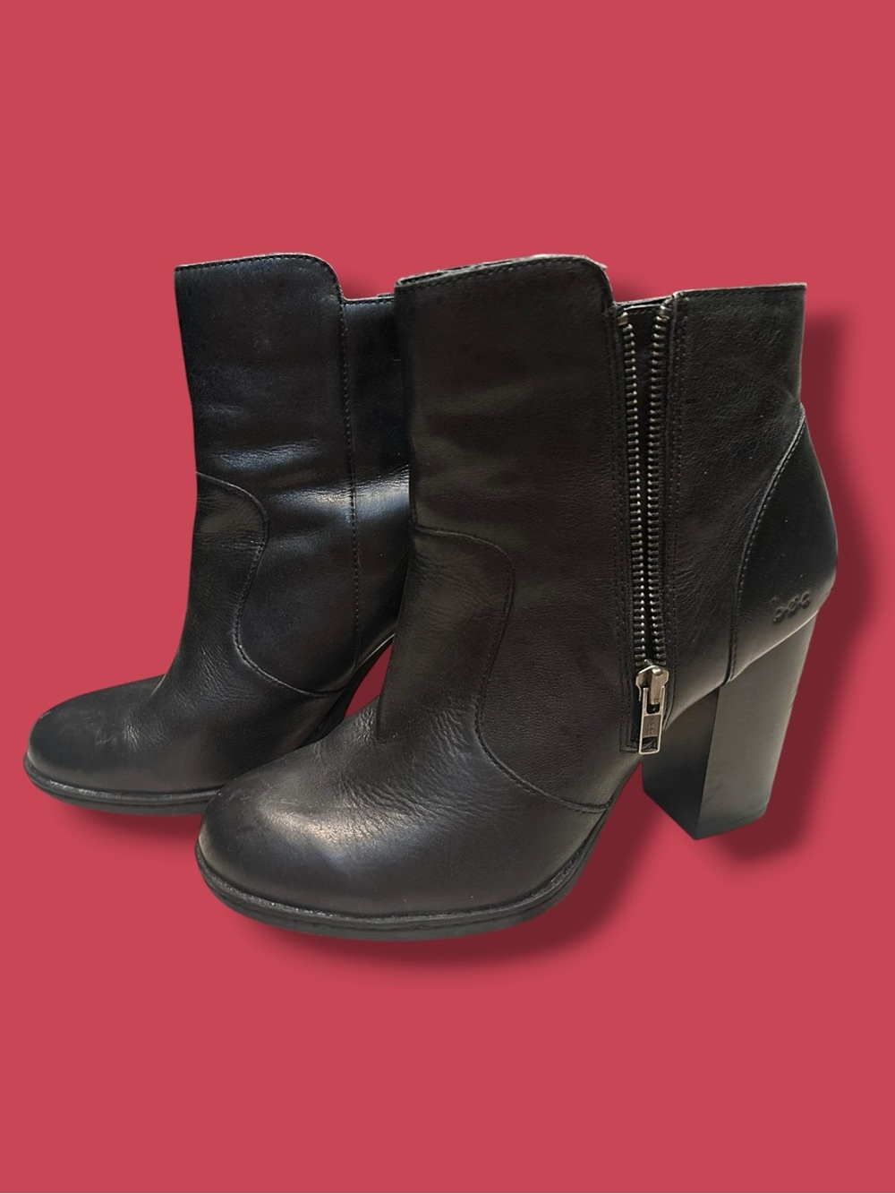 boc Black Leather Side-Zip Ankle Booties